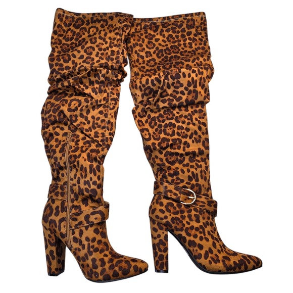 Journee Collection Shoes - Journee Collection Leopard Print Over The Knee Boots Sz 8 XWC Extra Wide Calf